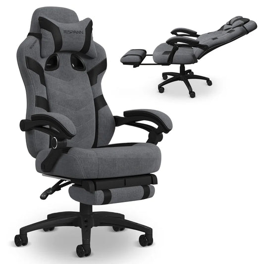 110 Pro Gaming Chair - Gaming Chair with Footrest, Reclining Gaming Chair, with Headrest Pillow - Grey Fabric