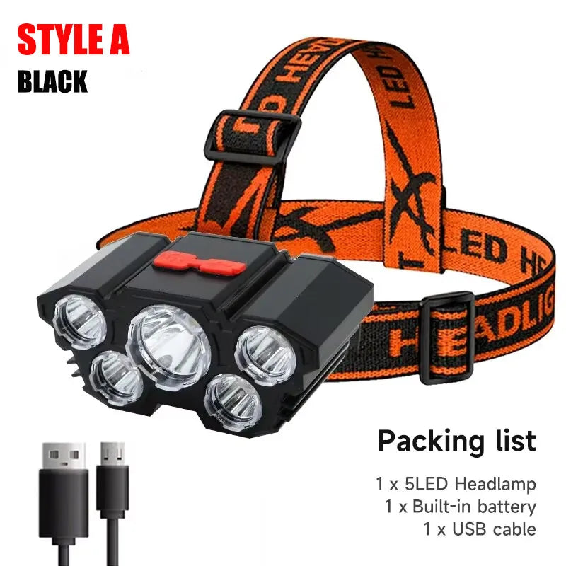 5 LED Flashlight Rechargeable Head Light 