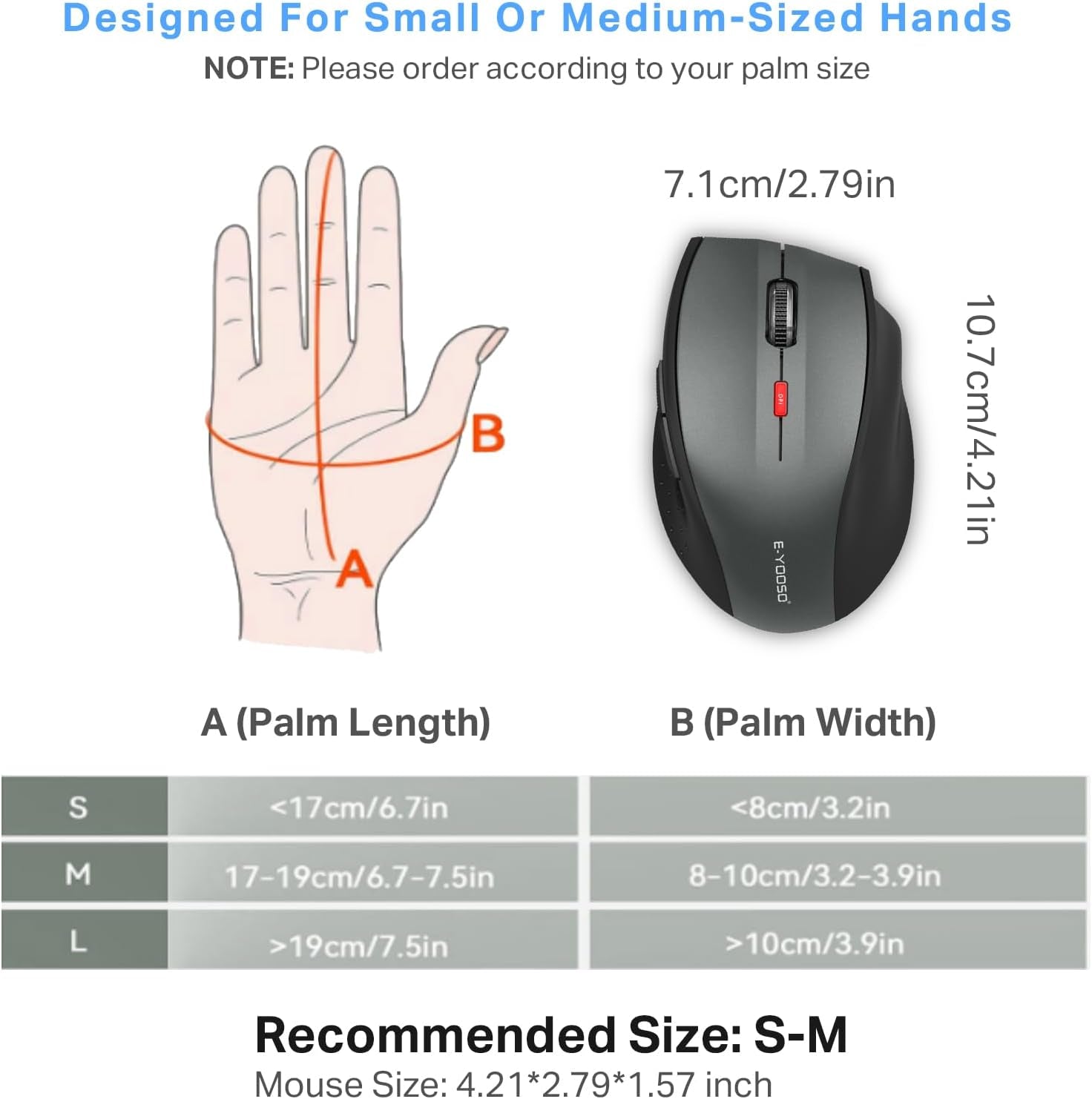 E-YOOSO Wireless Mouse for Laptop, Portable Optical Computer Mouse, 6 Buttons