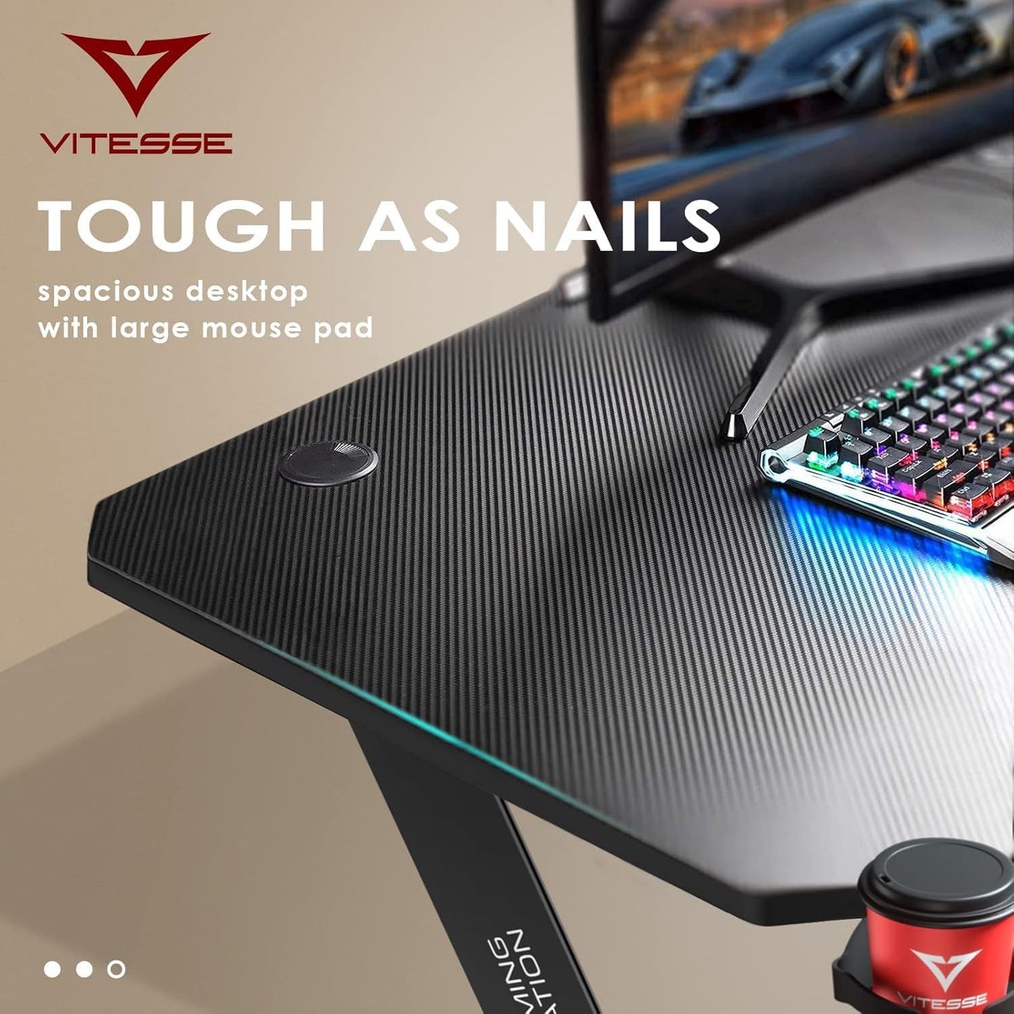 VITESSE 63 Inch Gaming Desk, Z Shaped with Large Mouse Pad, Black