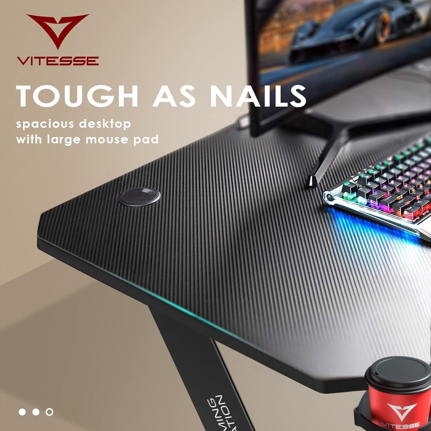 VITESSE 63 Inch Gaming Desk, Z Shaped with Large Mouse Pad, Black