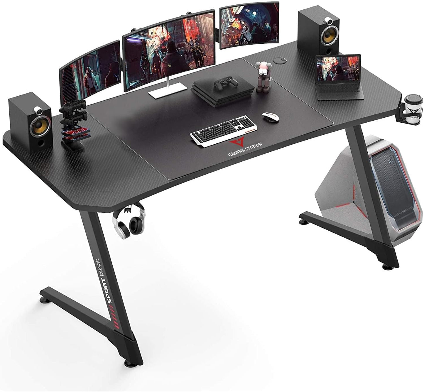 VITESSE 63 Inch Gaming Desk, Z Shaped with Large Mouse Pad, Black