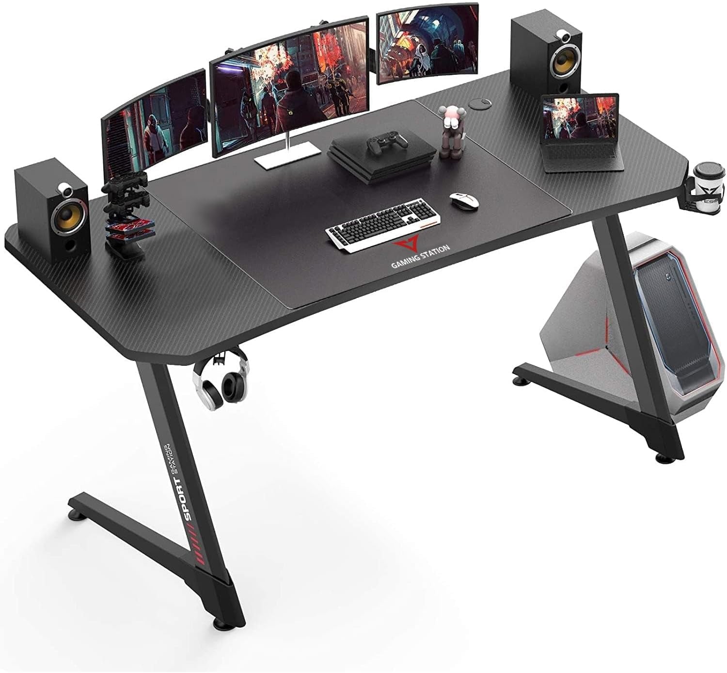 VITESSE 63 Inch Gaming Desk, Z Shaped with Large Mouse Pad, Black
