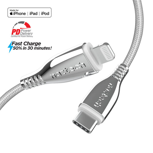 Naztech Titanium USB-C to Lightning Braided Cable 6Ft