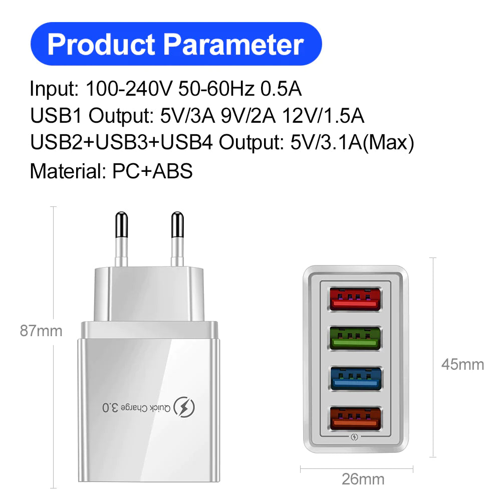 EU/US Plug USB Charger Quick Charge 3.0 for Phone Adapter for Iphone 12 Pro Max Tablet Portable Wall Mobile Charger Fast Charger