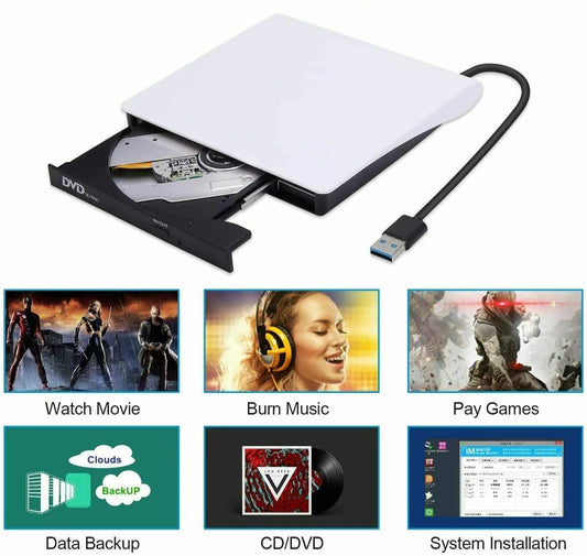Slim External CD DVD Drive USB 3.0 Disc Player Burner Writer for Laptop PC Mac