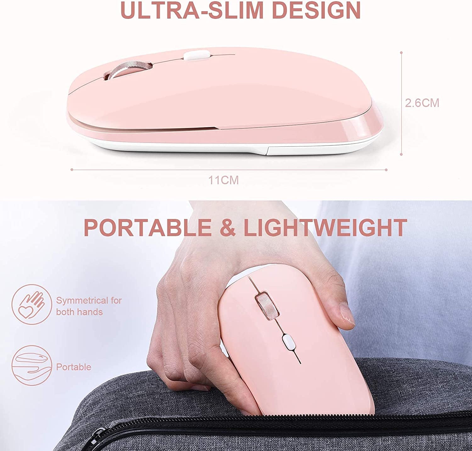 PINKCAT Wireless Flat Mouse, 2.4G Optical Mouse (Pink)