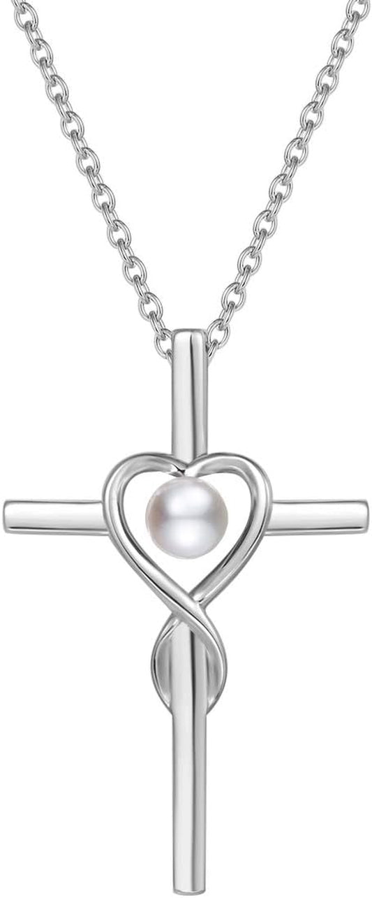 Birthstone Cross Necklace for Women Infinity Cross Pendant Fine Jewelry, 16"+2" Inches