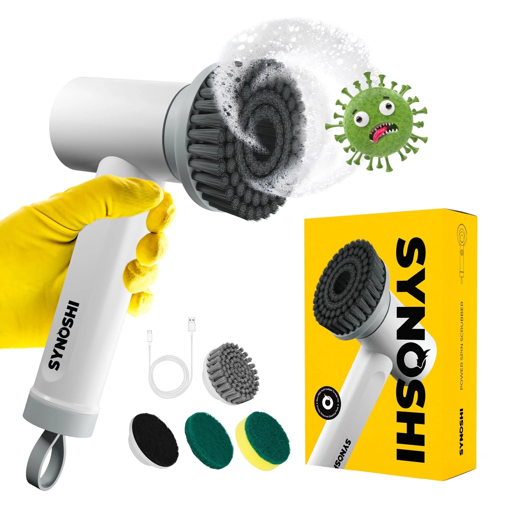 ® Electric Scrubber with 3 Replaceable Brush Heads, Cordless Waterproof Spin Power Cleaner