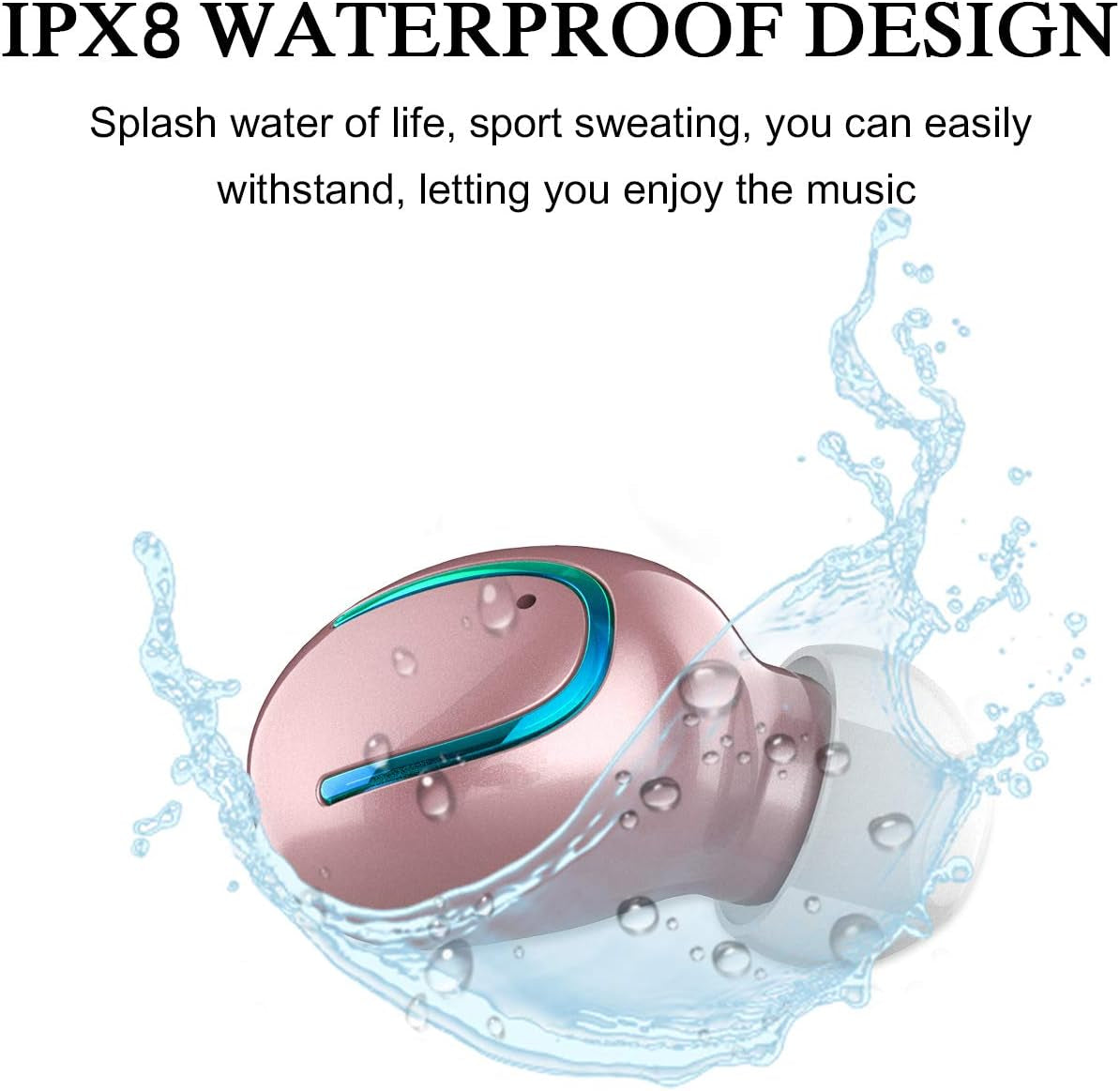 Mini Wireless Earbuds, Bluetooth Earphones in Ear with Charging Case, IPX7 Waterproof Wireless Mini TWS Mic Hi-Fi Stereo Sport Headphones for Iphone/Samsung/Android(Rose Gold)